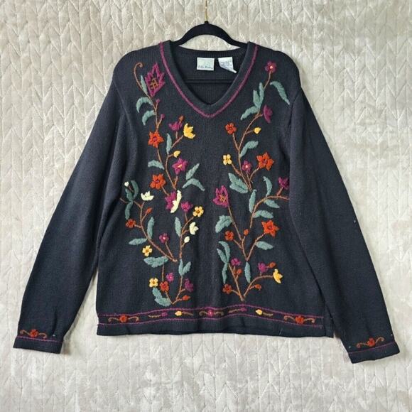 Bobbie Brooks Sweaters - Bobbie Brooks Black Sweater with Floral Embroidery